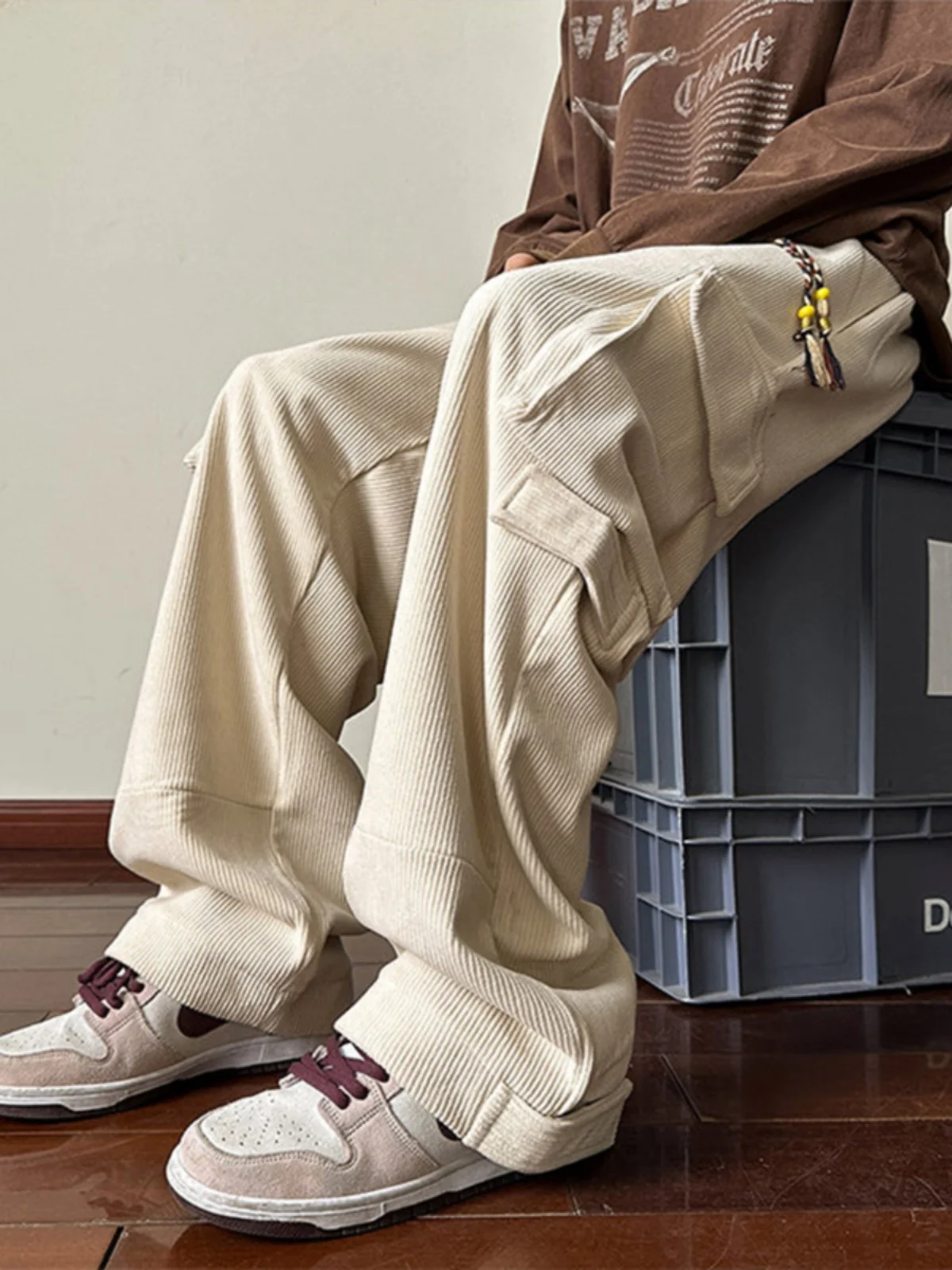 

Мужские брюки из вельвета цвета хаки, оверсайз, в стиле рабочей одежды, модные американские широкие брюки в уличном стиле, осенне-весенние повседневные.