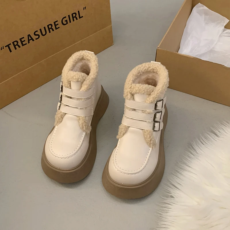 أحذية الثلوج، أحذية قصيرة من صوف الضأن بنعال سميكة، مبطنة بالصوف للدفء، أحذية قطنية متعددة الاستخدامات، شتاء، M390