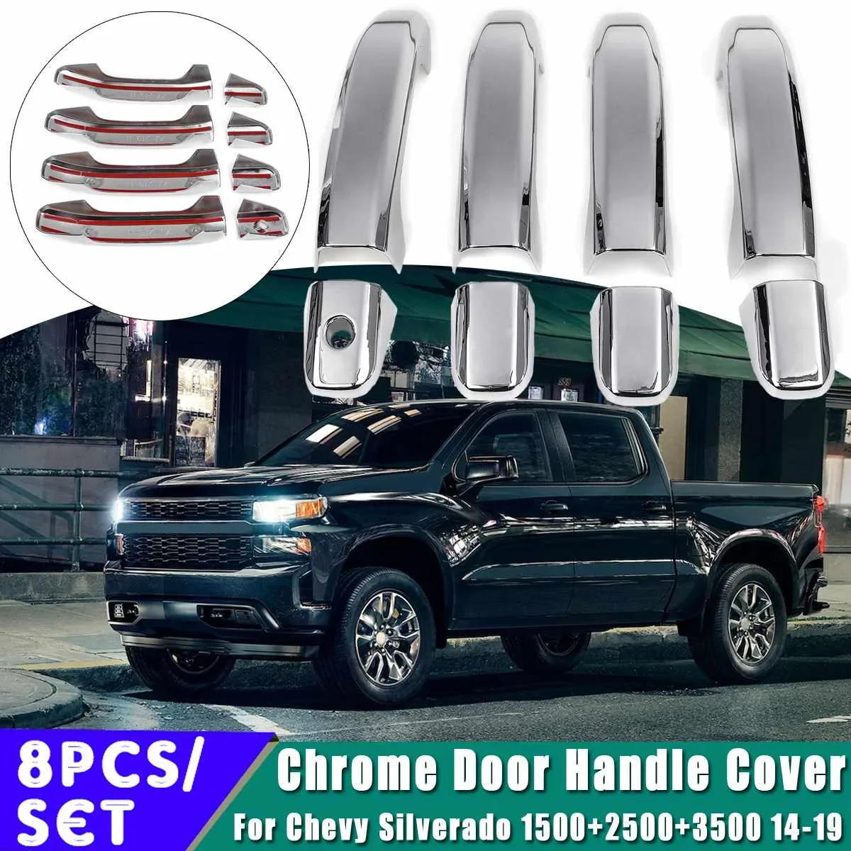 8pcs Set Car Exterior Door Handle Covers Chrome For Chevy Silverado 1500 2500 3500 for GMC 2014 2015 2016 2017 2018 2019