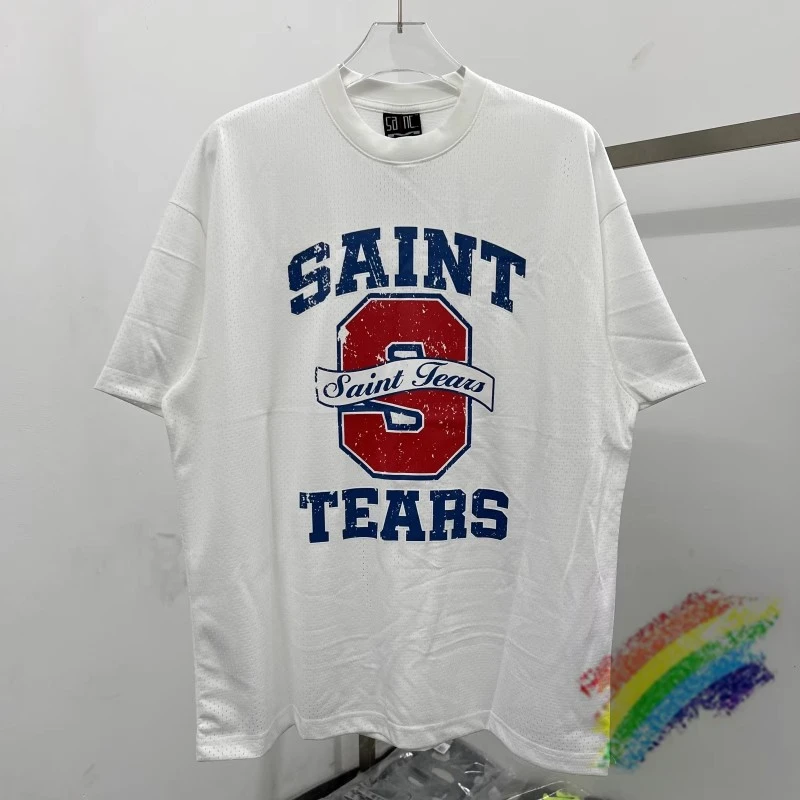 

Сетчатая футболка SAINT TEARS для мужчин и женщин, лучшего качества, большие размеры, темно-синяя, черная, белая футболка, топ с биркой