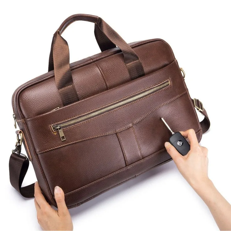 New men's bag - genuine leather men's handbag, cowhide computer bag, 14-inch business large-capacity briefcase