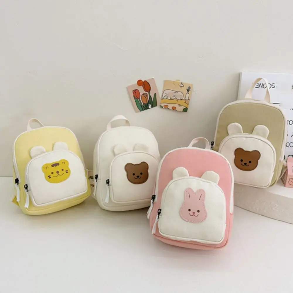 Shoulder Bag Korean Kindergarten Schoolbag Cartoon Bear Canvas Children's Handbags Adjustable Kids Backpack Kindergarten