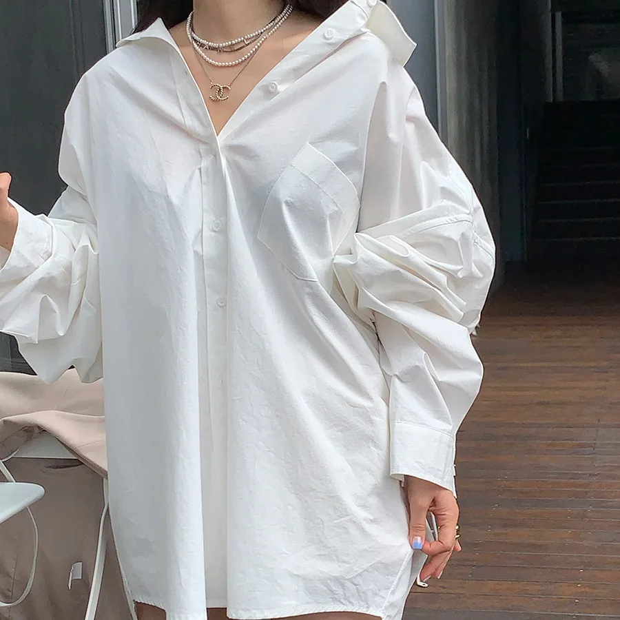 

Свободная женская рубашка с длинным рукавом на пуговицах в корейском стиле для весны, осени, зимы, повседневная, для школы, улицы, путешествий