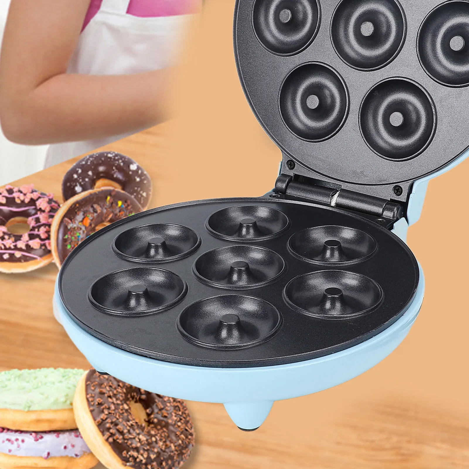 Машина для изготовления пончиков с 7 отверстиями, быстрый нагрев, умный контроль температуры, антипригарная электрическая машина для изготовления пончиков для домашней выпечки