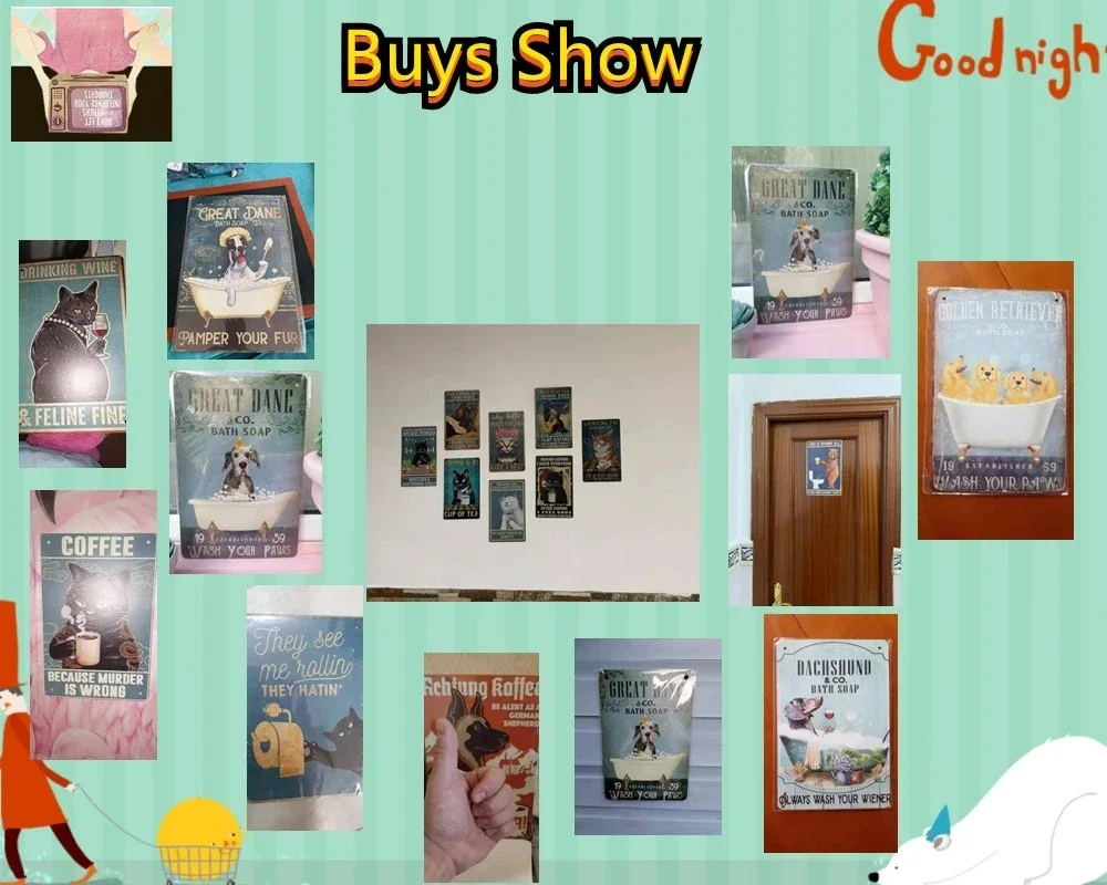 لطيفة بعقب الحيوان معدن القصدير علامات خمر ديناصور المناديل القط الكلب خنزير الحديد اللوحة الملصقات للحمام المرحاض ديكور المنزل