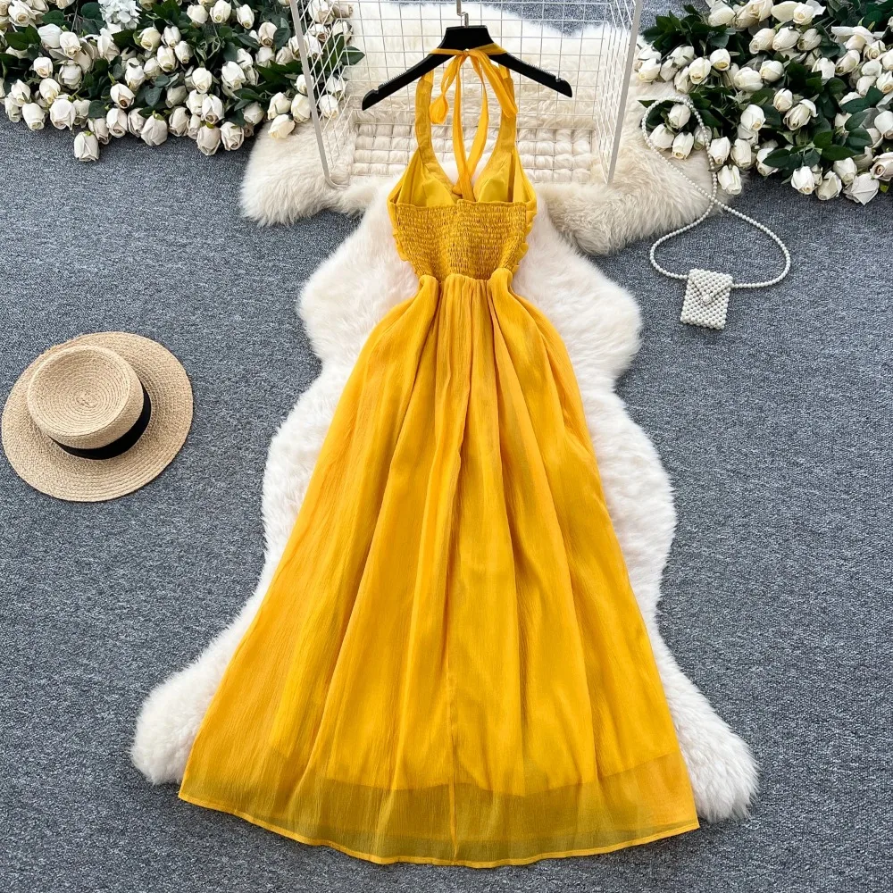 Sexy Neckholder ärmellos Strass Vintage koreanische Mode Abend A-Linie Kleid Zeremonie Kleider Damenbekleidung