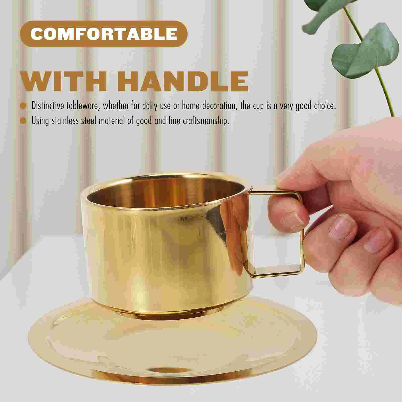 Stainless Steel Coffee Mug Saucer Cup Multi-use Breakfast Sets Cereal Exquisite Cups Household Metal Portable