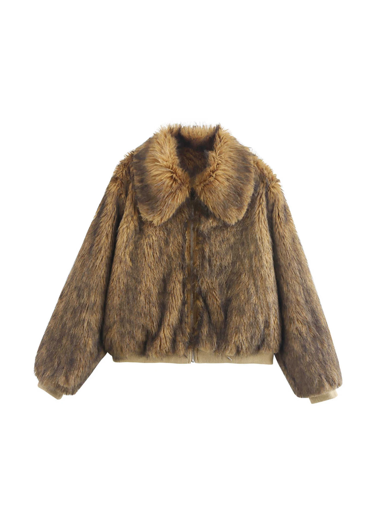 

Women's Brown Faux Fur Leather Coat Thick Warm Fashion Vintage 2000s Long Sleeve Sheepskin Overcoat Female Coats Clothes Winter