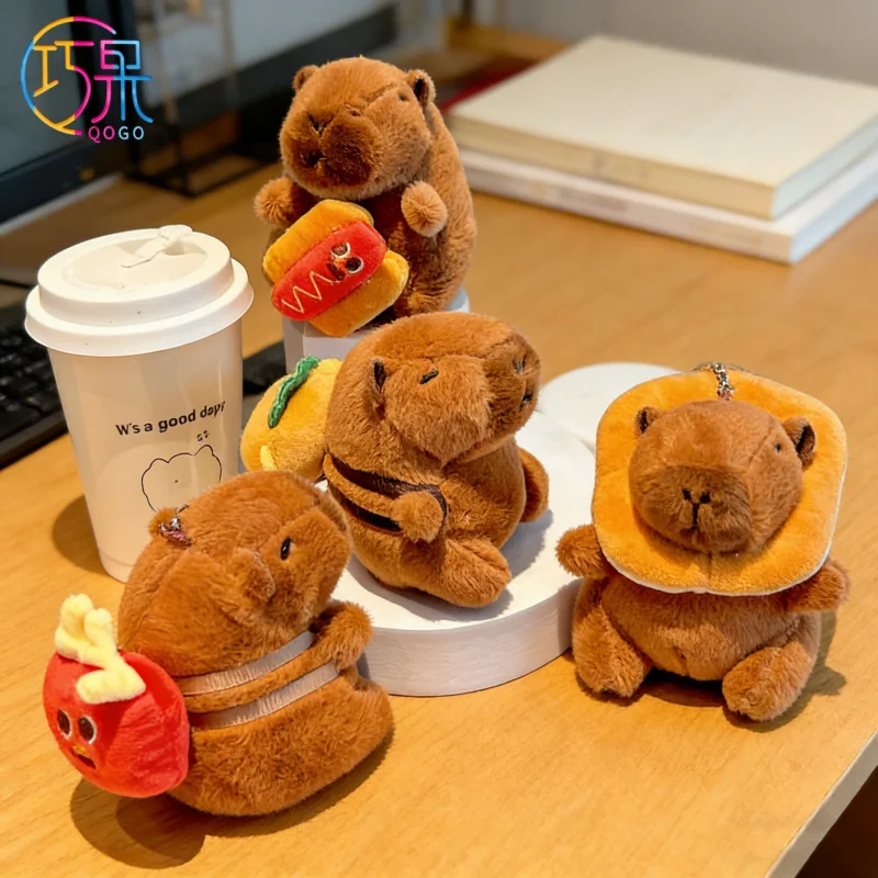 Cartoon cute food doll capybara plush keychain French fries burger toast bag pendant gift for friends