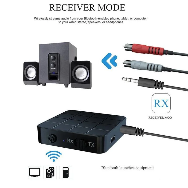 차량용 블루투스 5.0 오디오 수신기 송신기 어댑터, AUX RCA 3.5mm 잭, 스테레오 음악, TV PC용 무선 USB 동글, 2 in 1