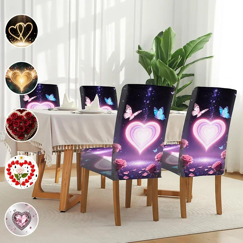 

Elastic dining chair cover, fashionable and luxurious love printing pattern, removable and washable household dining chair cover
