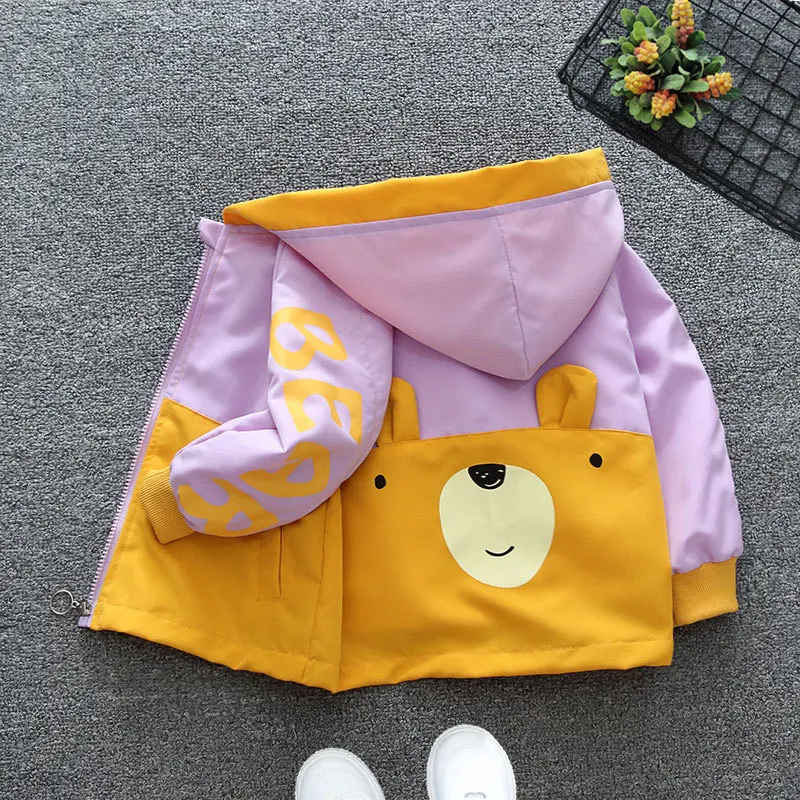 1-6 Years Old Spring Autumn Boys Coat Cartoon Bear Dog Bug Pattern Hooded Jacket For Kids Children Birthday Present Outerwear