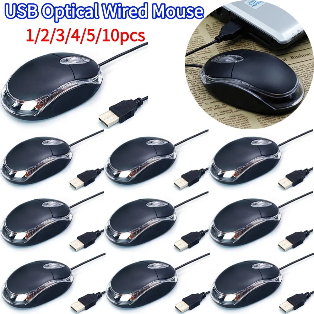 Mini mouse óptico com fio usb led design ergonômico mouse para computador notebook portátil com fio mouse de 3 botões acessórios de computador 1-10 peças
