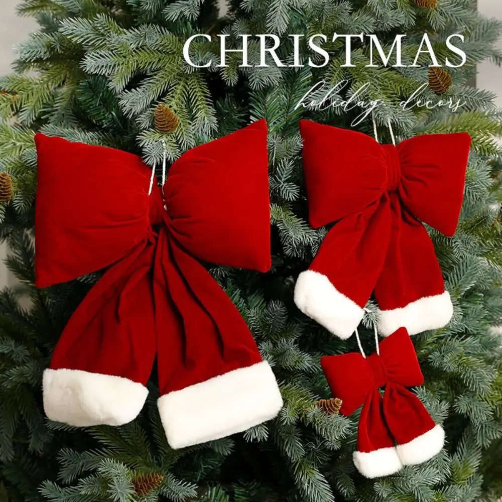 Large Size Red Christmas Bows Tree Topper Decor Elegant Christmas Plaid Bowknot Wine Red DIY Ribbon Bowknot Decorations