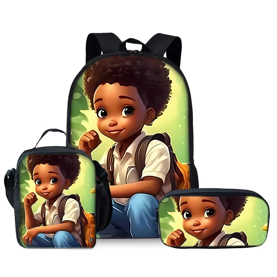 Classic Popular Novelty Funny African boy 3D Print 3pcs/Set pupil School Bags Laptop Daypack Backpack Lunch bag Pencil Case