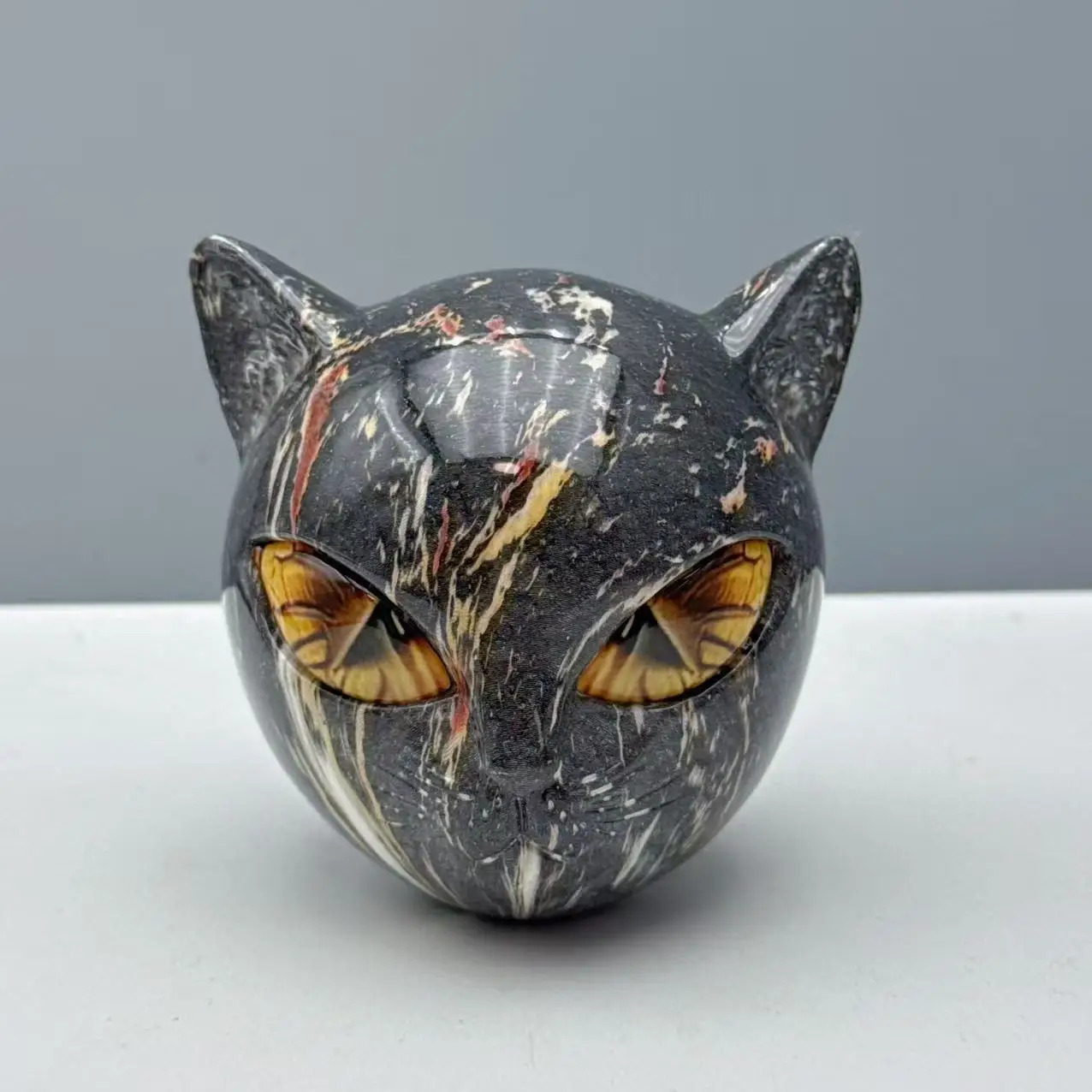 

Luxury Black Cat Figurine Resin Cat Head Healing Stone Marble Texture Cat Stone Resin Cat Sculpture Ornament Cat Sculpture Craf