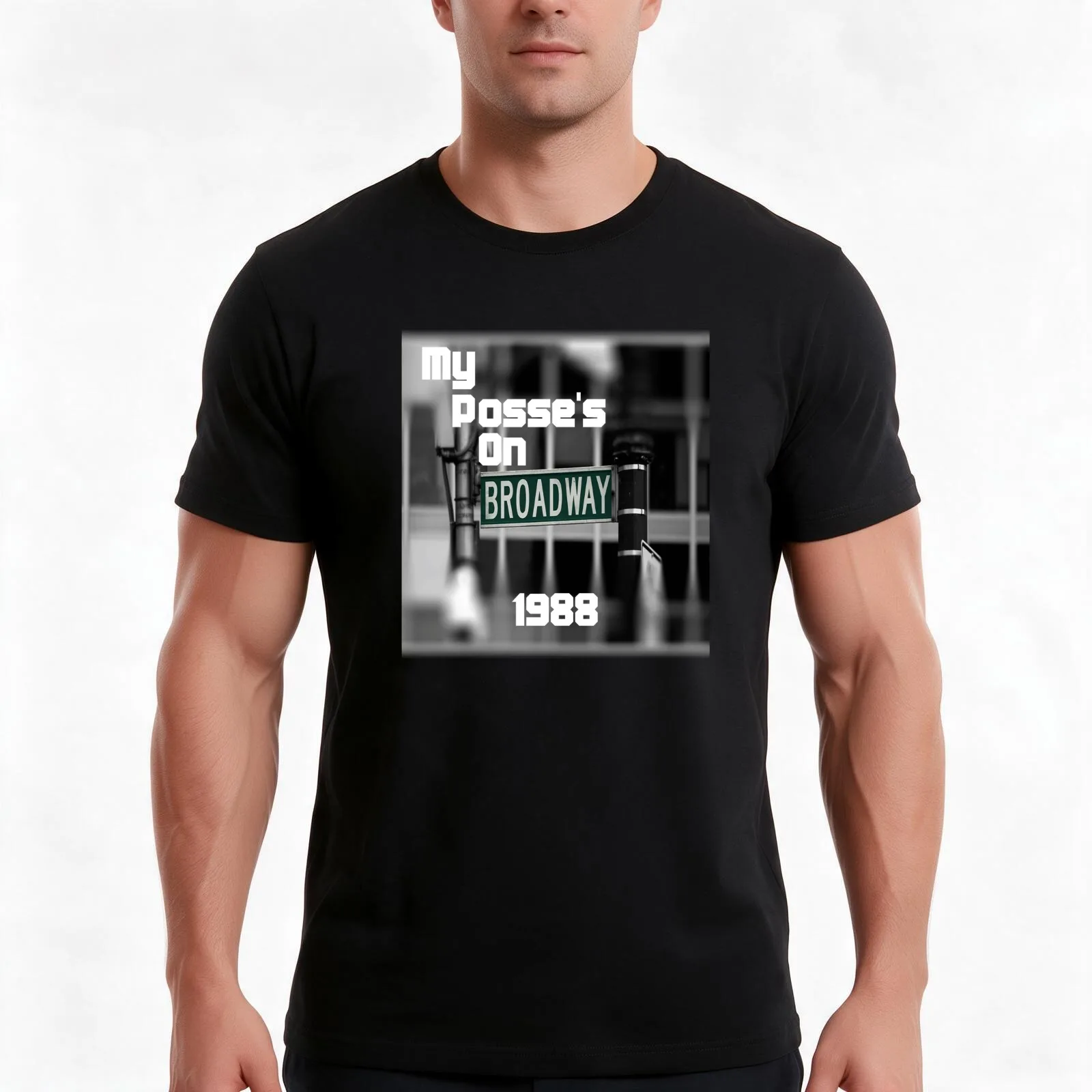Broadway Posse Street T-Shirt, Summer Casual Cotton Tee, Oversized Streetwear Tops, Vintage Graphic Print, Unisex Men Women