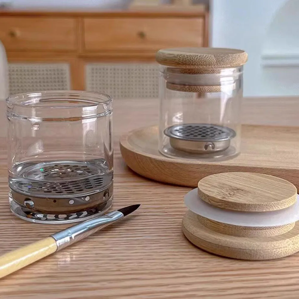 1Jar transparenter Glaswaschbecher mit Filterelement 6,5 * 5,5 * 5 cm für Gelpolitur und Acrylbürsten, Glitzer-Entfernungs-Aufbewahrungsbox ﻿