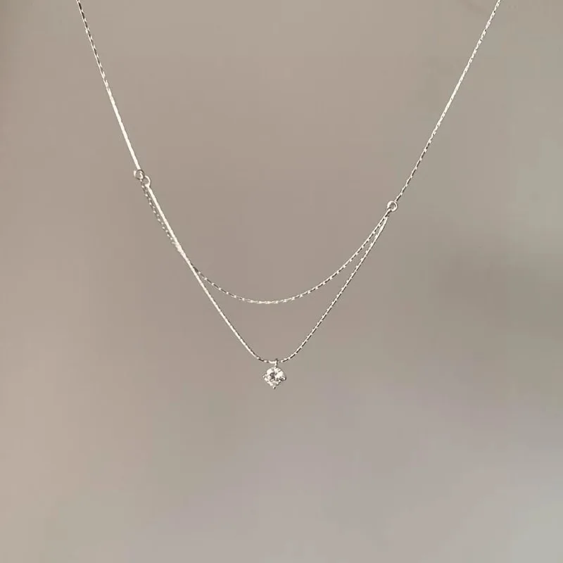 

New 925 Sterling Silver Double Necklace Personality Charm Women's Pendant Simple Style Choker Birthday Gift Exquisite Jewelry