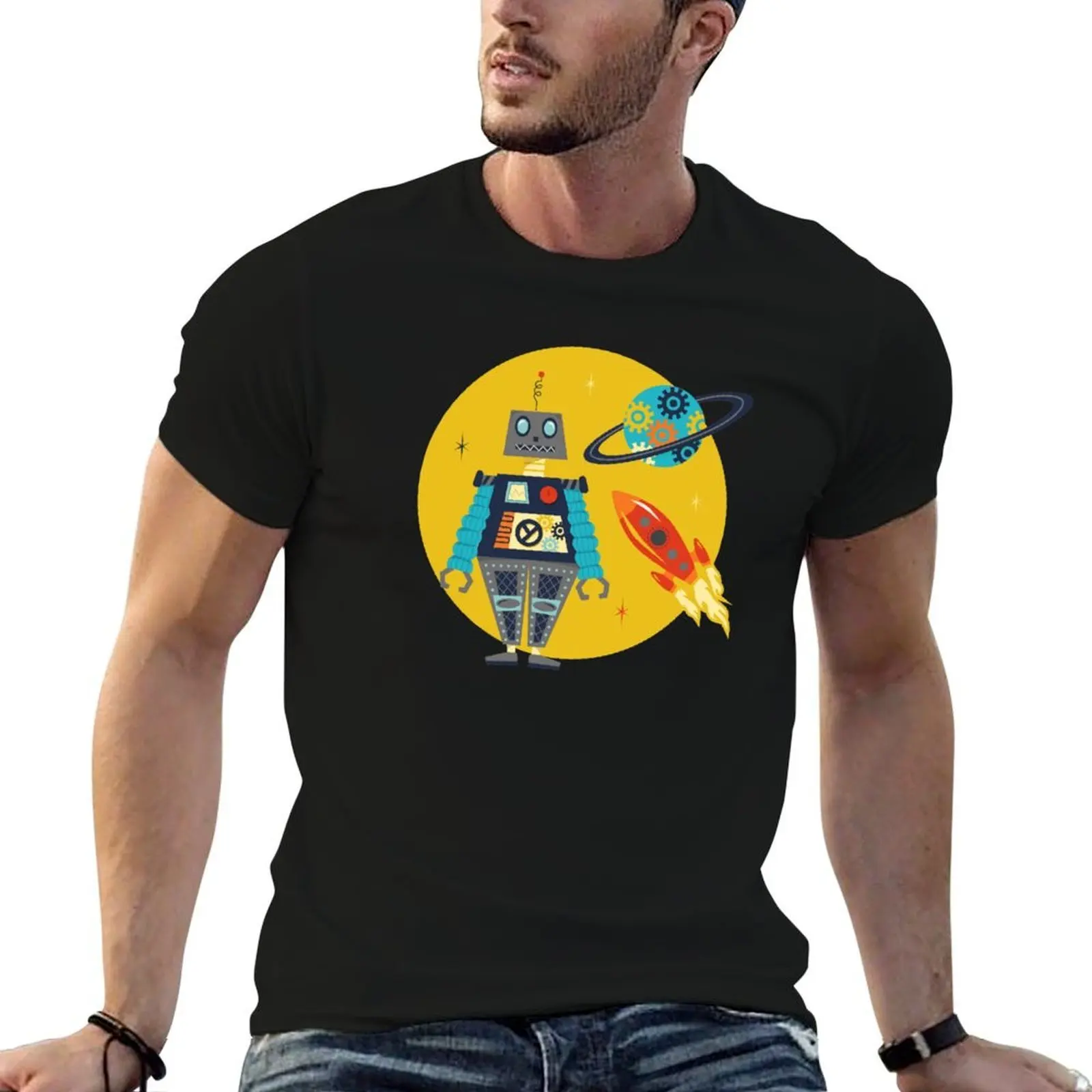 

Retro Robots T-Shirt cotton tshirt 100% man t shirt luxury T-Shirt