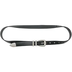 Women Men Vintage Silver Black Waistband leather  Cowskin Buckle Belt