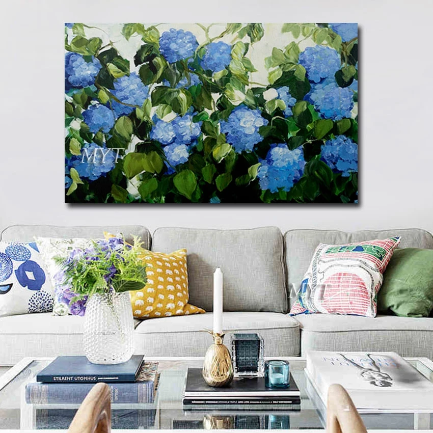 

Modern Abstract Canvas Art Picture Blue Flowers Handmade Oil Painting Kindergarten Wall Decoration Artwork Unframed Designer