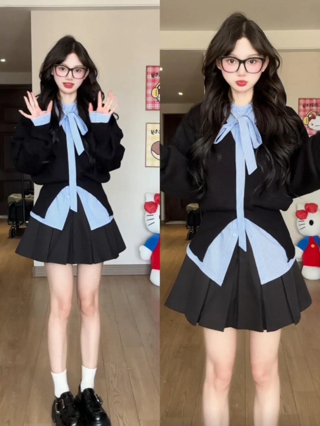 

Korean Sle Tee-Piece Set ort Sve Knitted Cardigan irt f-length Skirt Comfortable Warm Spring Faion Women's En...
