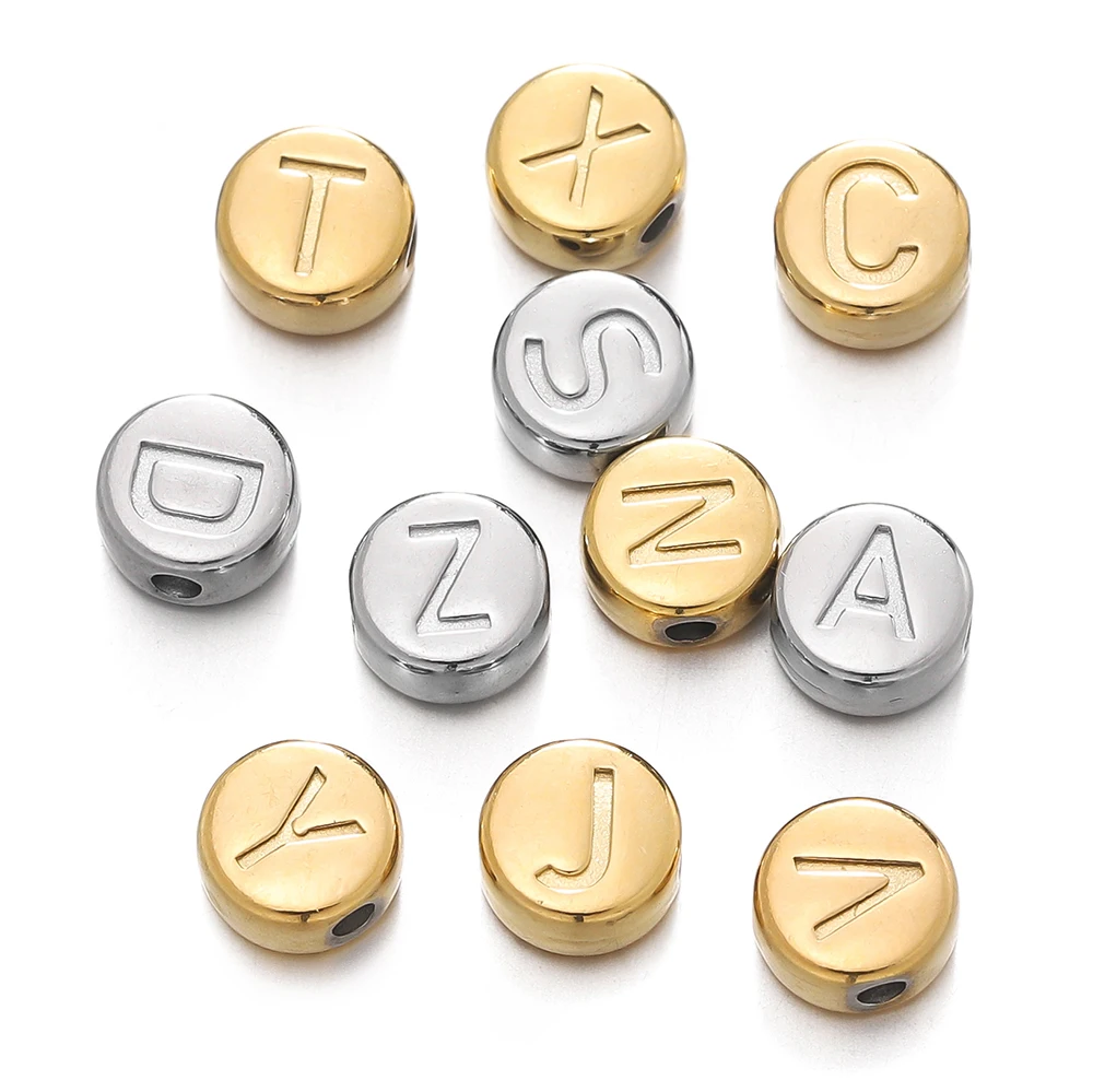 5 teile/los 7mm Edelstahl Runde Form Stahl Alphabet Lose Spacer Perlen für DIY Armband Halskette Schmuck Machen Zubehör