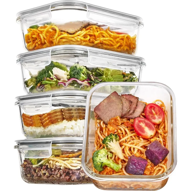 5 Pack 35oz Glass Food Storage Containers with Lids, Airtight Reusable Meal Prep Lunch Container Set, Safe for Oven, Microwave