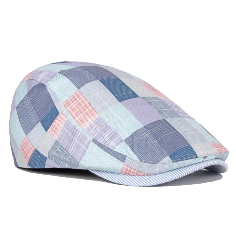 Brand Mens Newsboy Cap  Summer Colored Plaid  Flat Caps Retro Casual Unisex  Full Closed Berets Dad Hats Painter\'s Hat