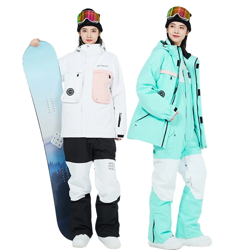 ARCTIC QUEEN Women And Mens Ski Suit Winter SnowSuit Waterproof Snowboarding Windproof Keep Warm Men's Ski Jacket and Pants Set