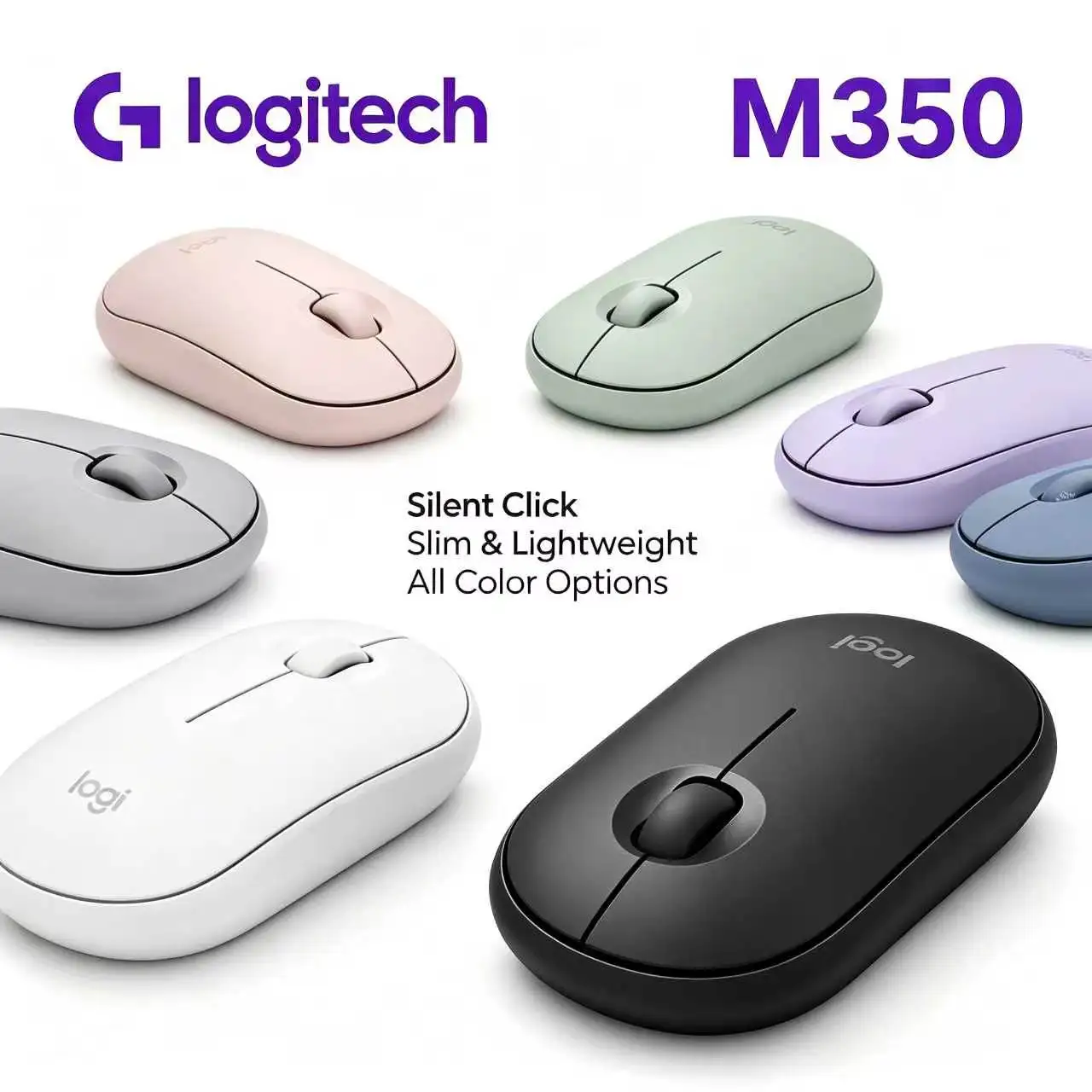 Logitech M350 Bluetooth Wireless Mouse Silent Click Pebble Slim Mouse Compatible With Windows Mac Chrome OS