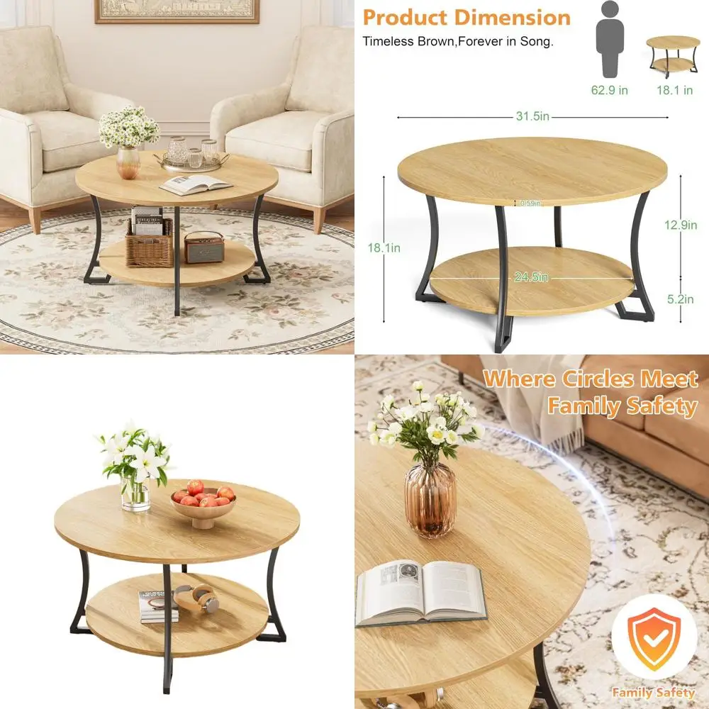 

Storage Round Coffee Table for Living Room, 31.5 Diameter Wood Center Table, Easy Assembly, 17.7 High, Natural Finish