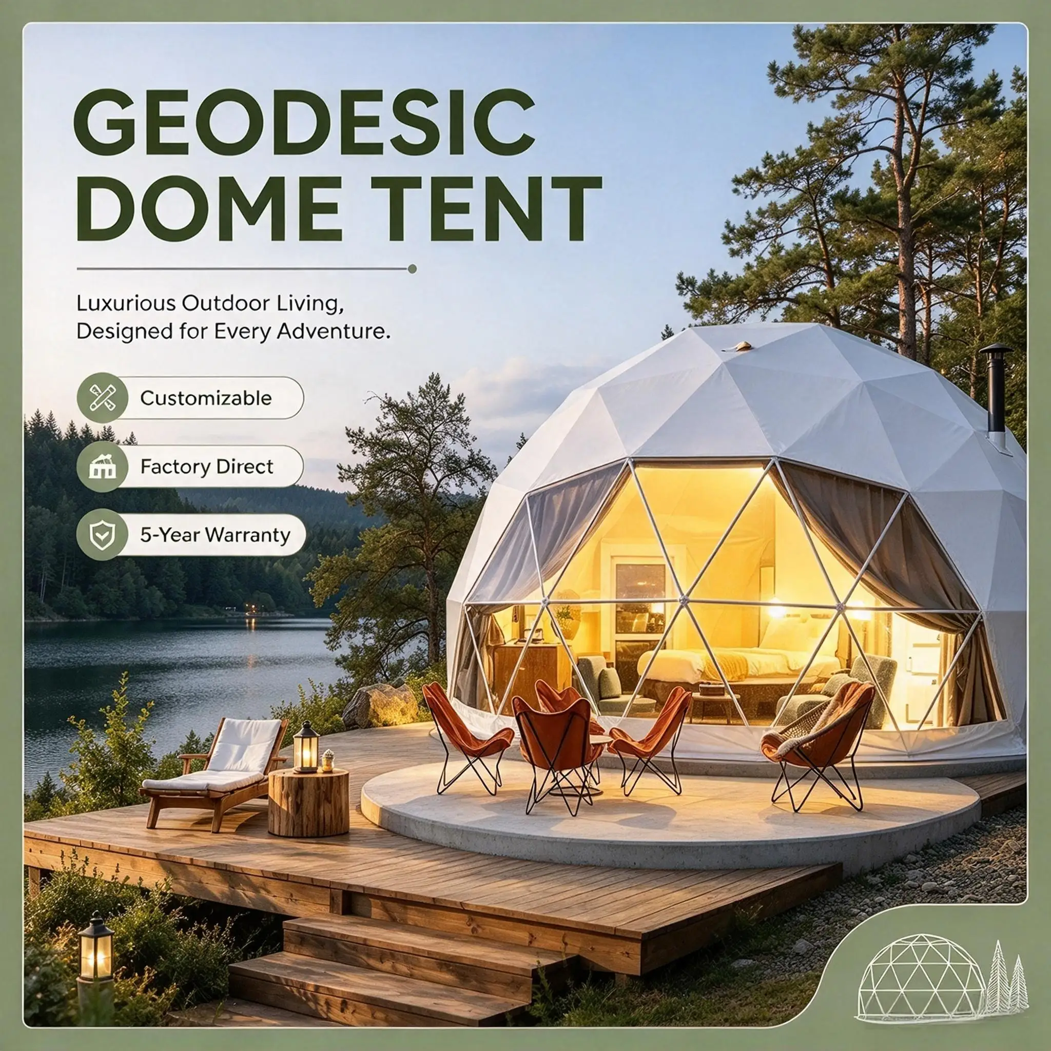6m Luxury Dome Glamping Tent, Outdoor 3-4 People Hotel Tent, Custom Large Round Tent for Campsite