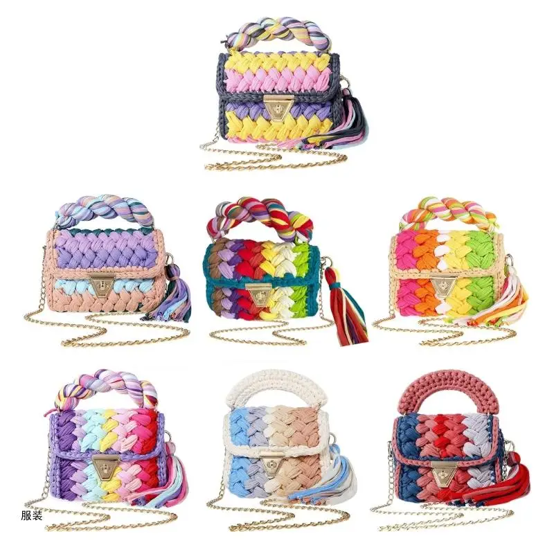 

D0UD Handmade Woven Crossbody Shoulder Bag Trendy Lady Purse Crochet Handbag for Girl