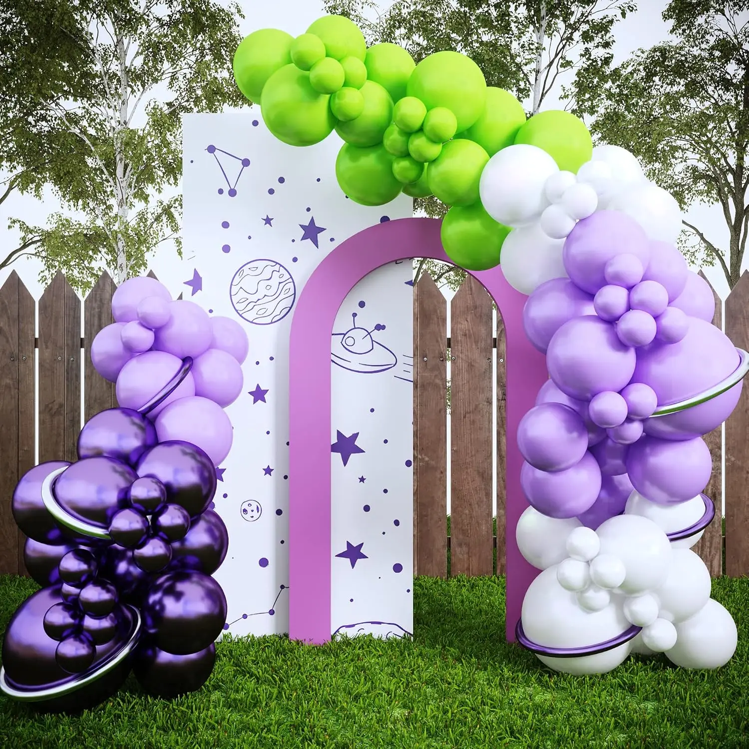 110-Piece Balloon Garland Kit with Purple, Green, and White Balloons for Lightyear Birthday Party Decorations and Birthday Party Supplies, Themed