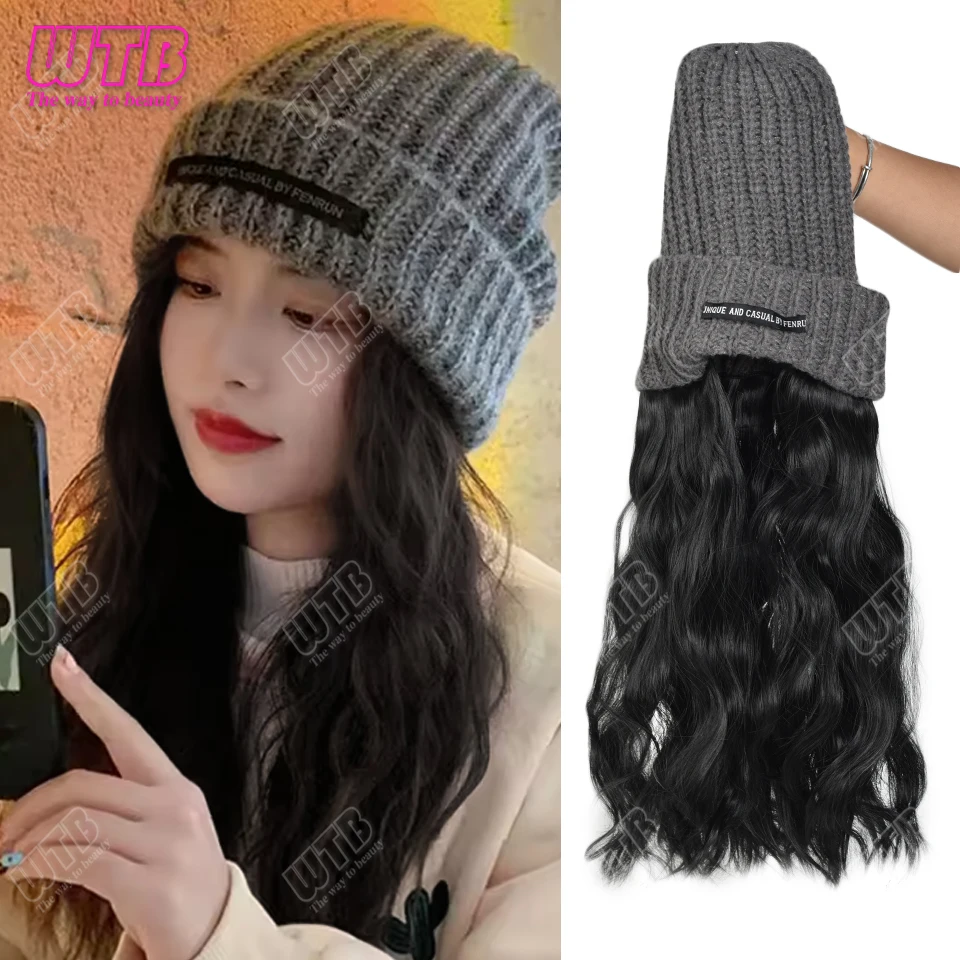 

Синтетическая шляпа, парик, интегрированный натуральный полный головной убор, осень-зима, новый стиль, женские длинные вьющиеся волосы, парик из искусственных волос, шляпа