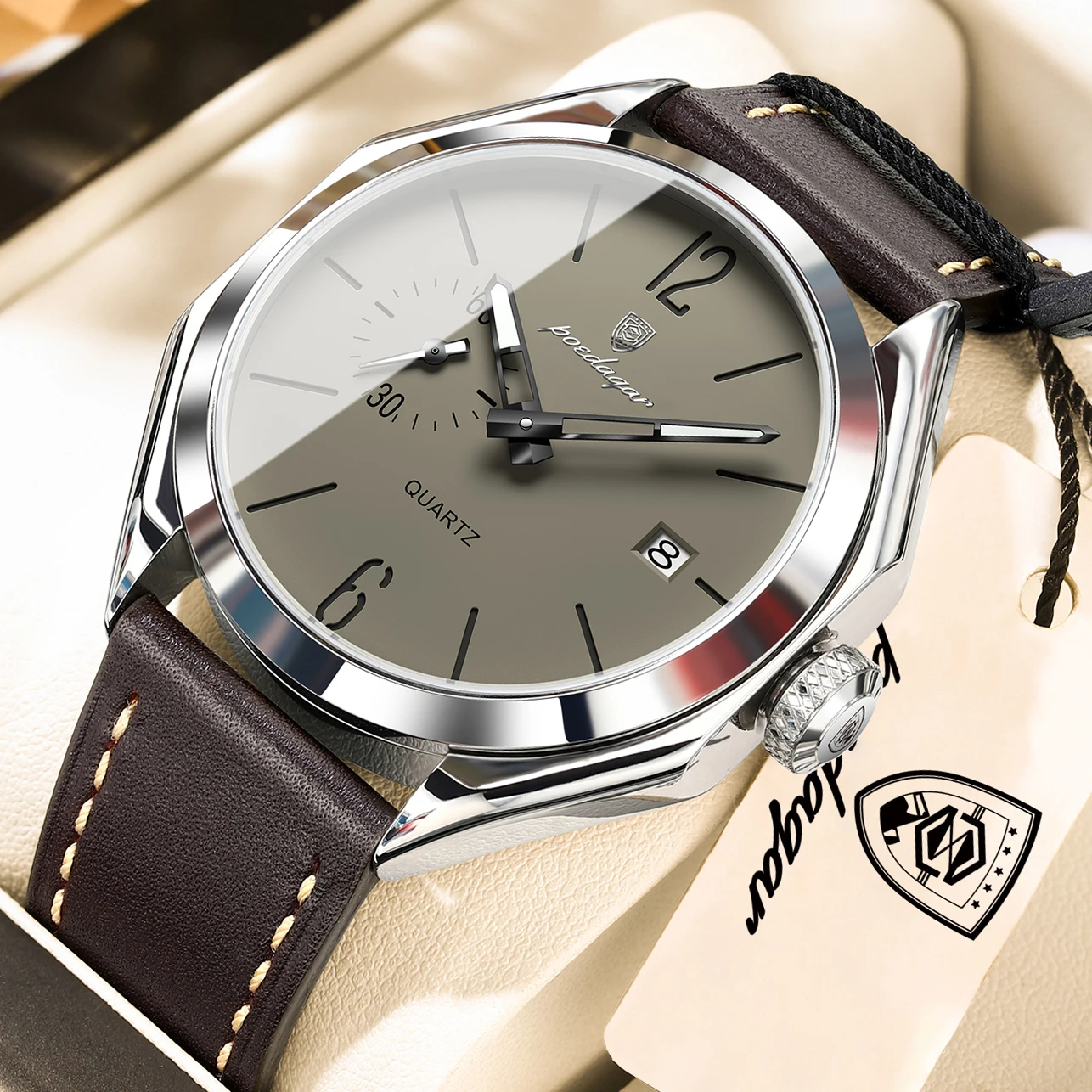 Relógio Masculino POEDAGAR de Marca Premium, Couro, Quartzo, Casual para Negócios, à Prova D'água, Luminoso, com Data, Relógio de Moda Masculino.