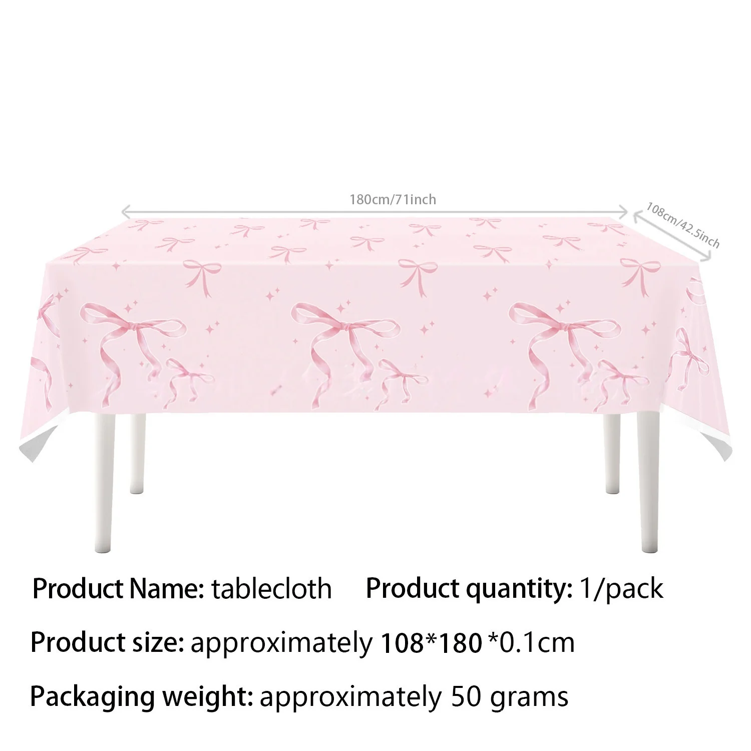 1PC Pink Bow Disposable Plastic Tablecloth ，Table Cover for Wedding Birthday Baby Shower Anniversary Party Decorations view 2