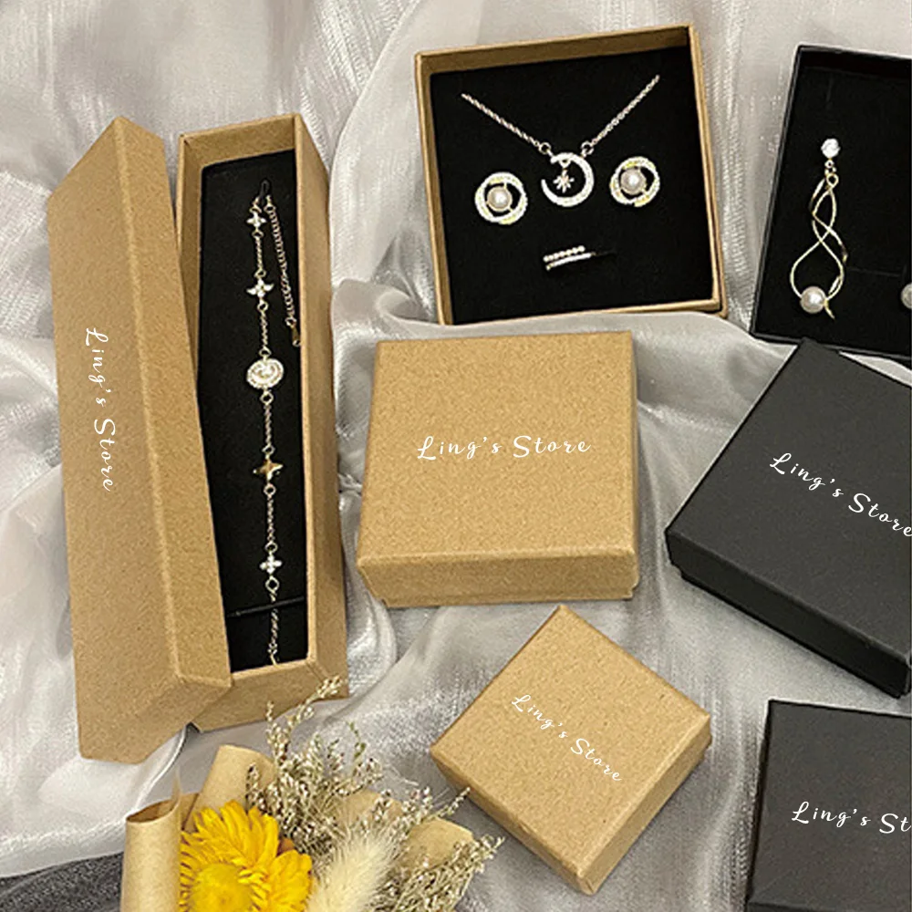 

Custom Logo Jewelry Kraft Box Silver Sterling Boxes Rings Earrings Bracelet Pendant Packaging Case Suede Velvet Bag Storage Case