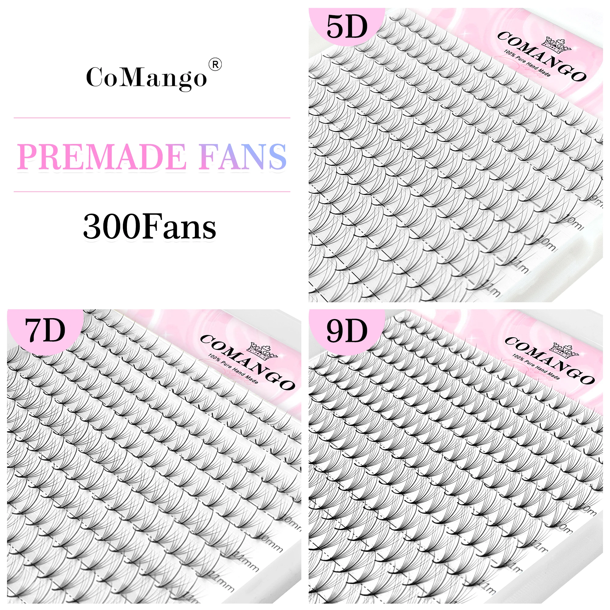 300fans fan premade estensioni ciglia gambo lungo pronto a punta base ciglia 5D 7D 9D falso strumento di trucco ciglia