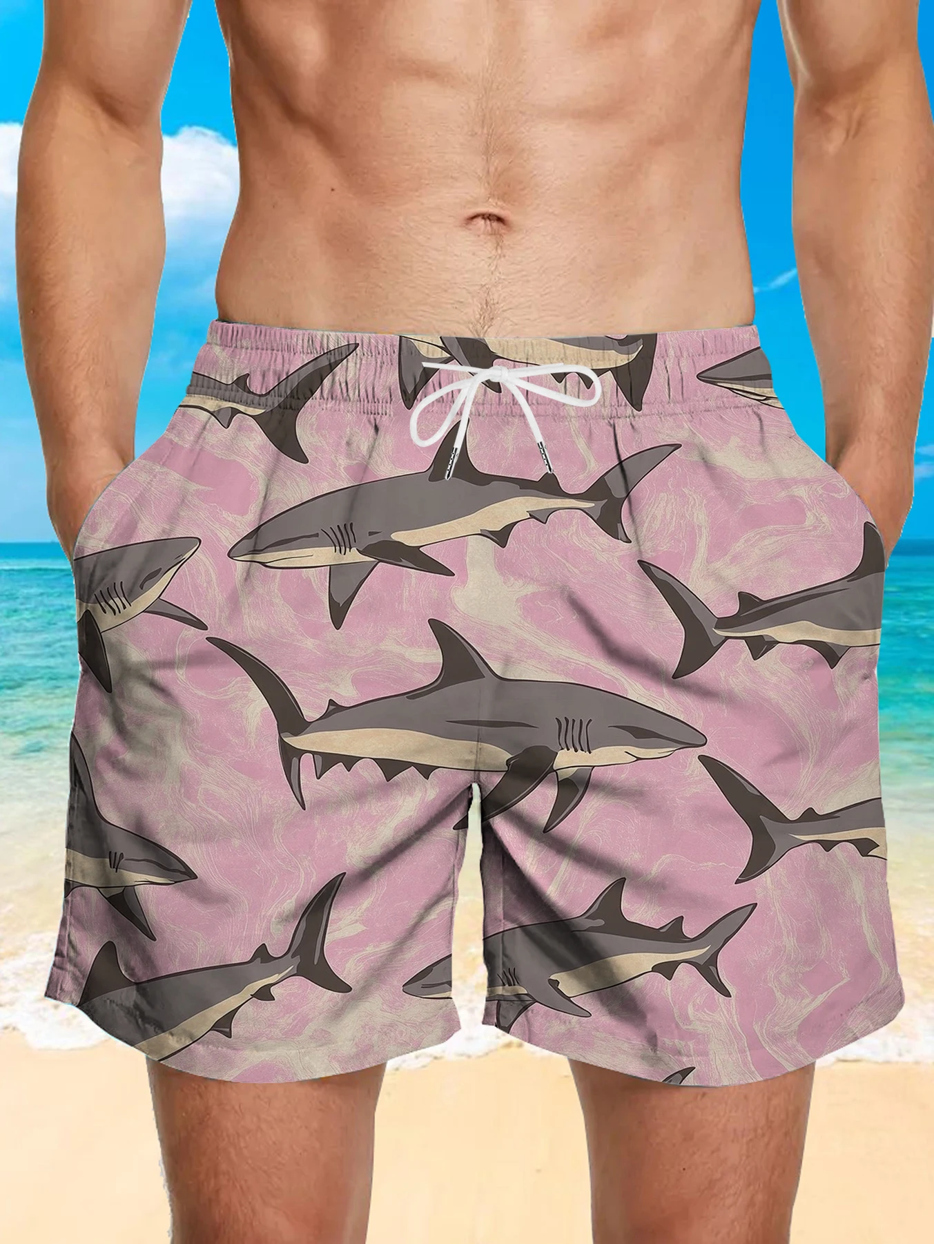 

Polyester Fiber All-Over Print Straight-Leg Pants - Breathable & Versatile for Summer