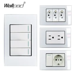 US Brazil AU IT IL Socket 118*75mm 1 2 3 4 Gang On Off Light Switch Wallpad White Glass Panel Push Button Rocker Pass Switch