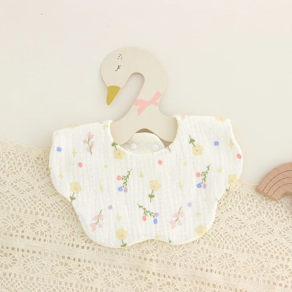 

Cartoon Anti-vomiting Bibs Cotton Yarn Rotatable Baby Cotton Bibs Round Neck Flower Shape Baby Drooling Bibs