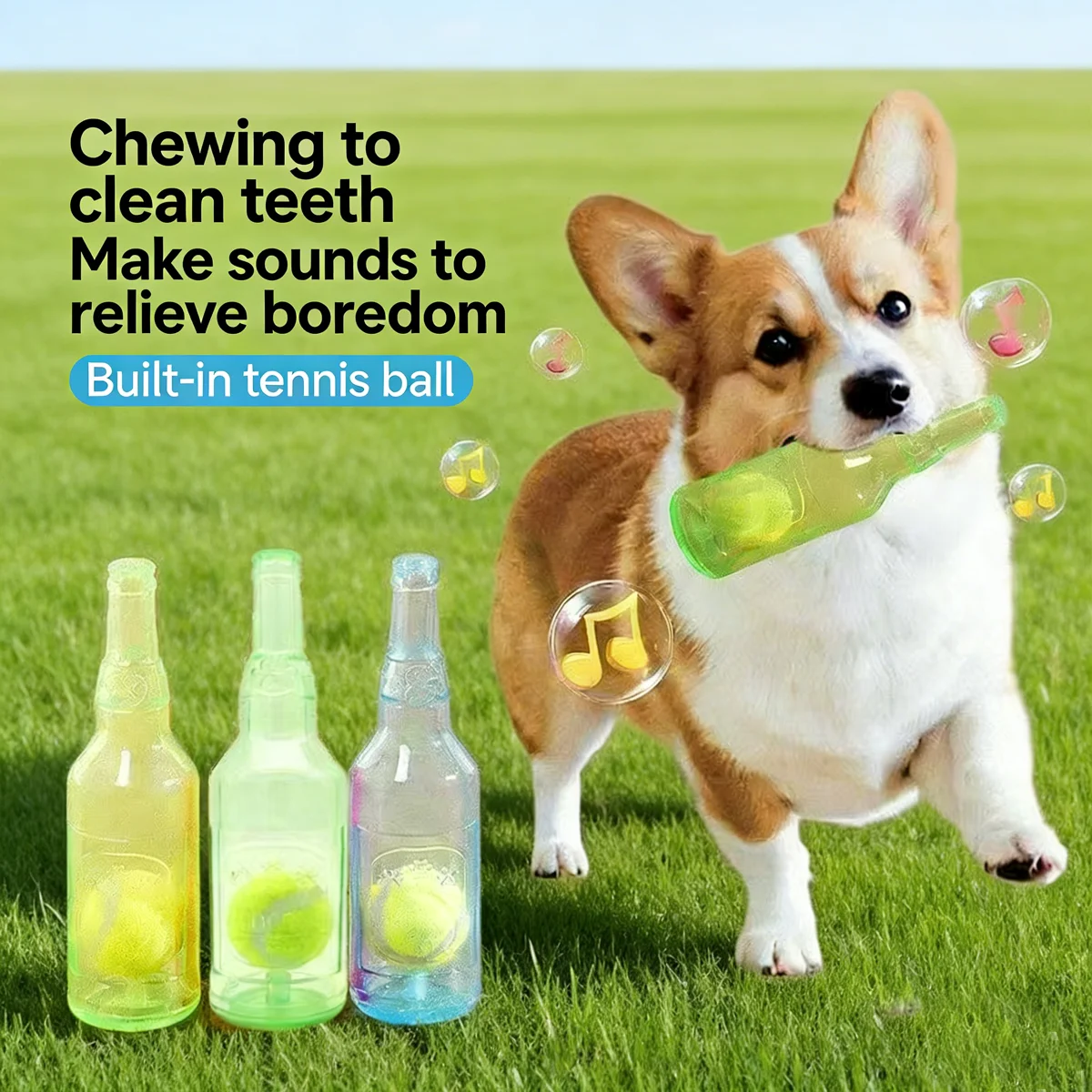 

Dog Chewing Toy Silicone Beer Bottle With Tennis Ball Interactive Dog toyPuppiesTo Exercise Teeth Grinding And Cleaning Function
