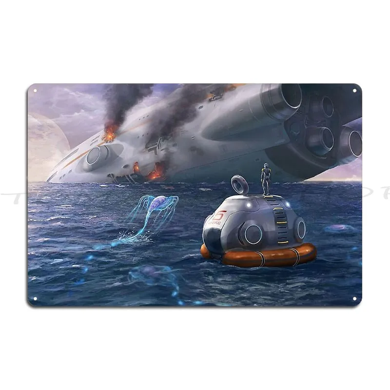 Subnautica Crashed Spaceship Poster Exploring The Lost River Ghost Leviathan Metal Signs