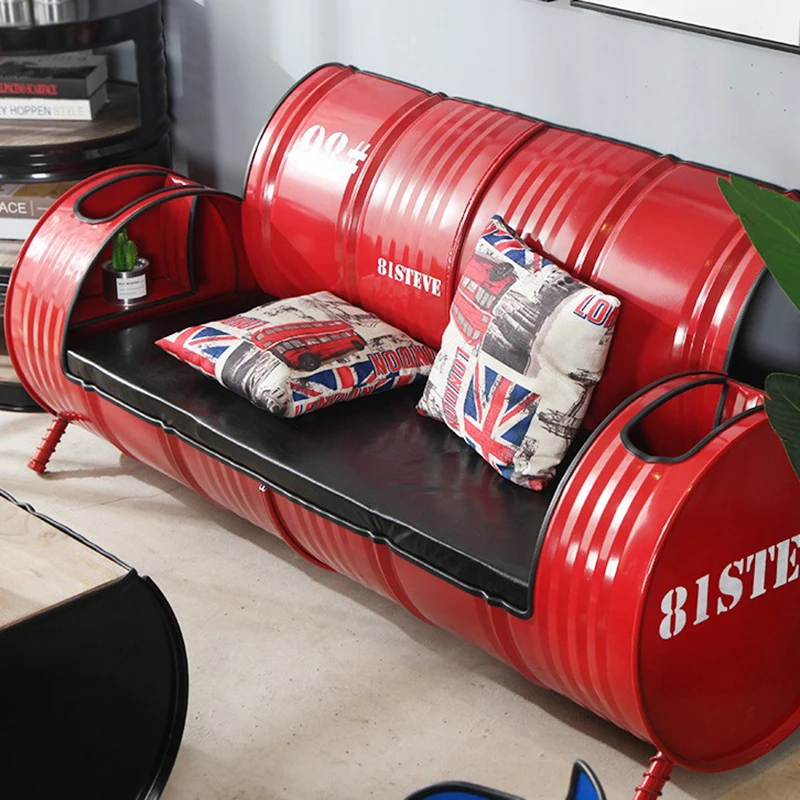 

Retro industrial style wrought iron oil drum sofa cafe milk tea shop table and chair combination bar card seat barbecue seat