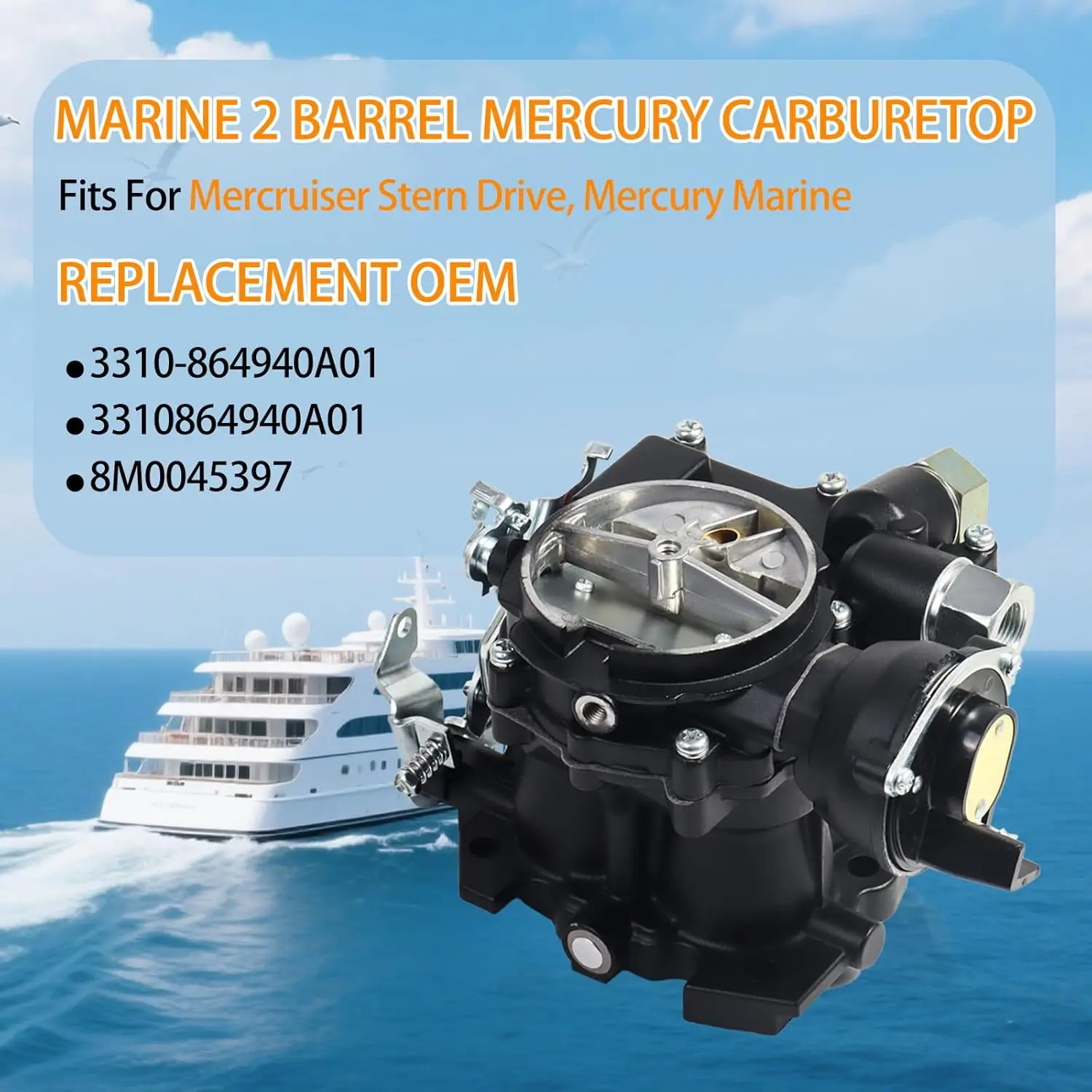 

New Marine Carburetor For Mercruiser 2.5/3.0L 4CYL Engine W/Long Linkage Gasket Kit 3310-864940A01 3310-8M0045397 Mercarb Black