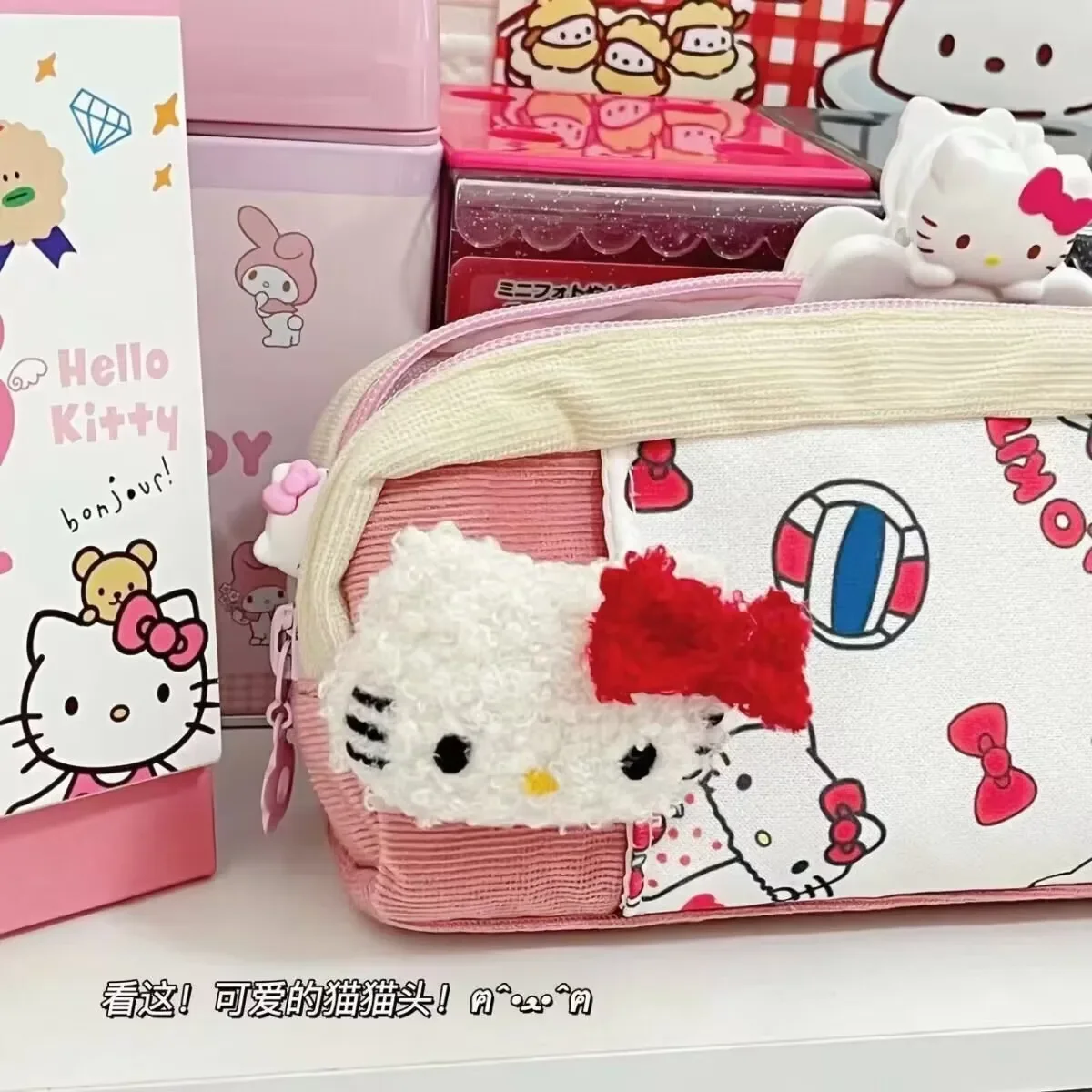 Sanrio Cartoon Hello Kitty Pen Bag Anime Cute KT printed large capacity pencil bag Girl kawaii portable makeup bag Birthday gift