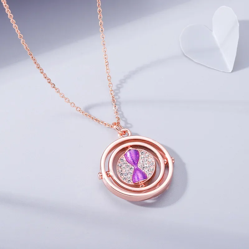 Hourglass Necklace with Rhinestone Time Machine Converter Rotary Lovers Chain Anniversary Jewelry Gift